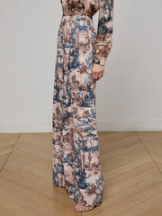 Nova Pleated Wide-Leg Pant in Tan Multi Western Toile