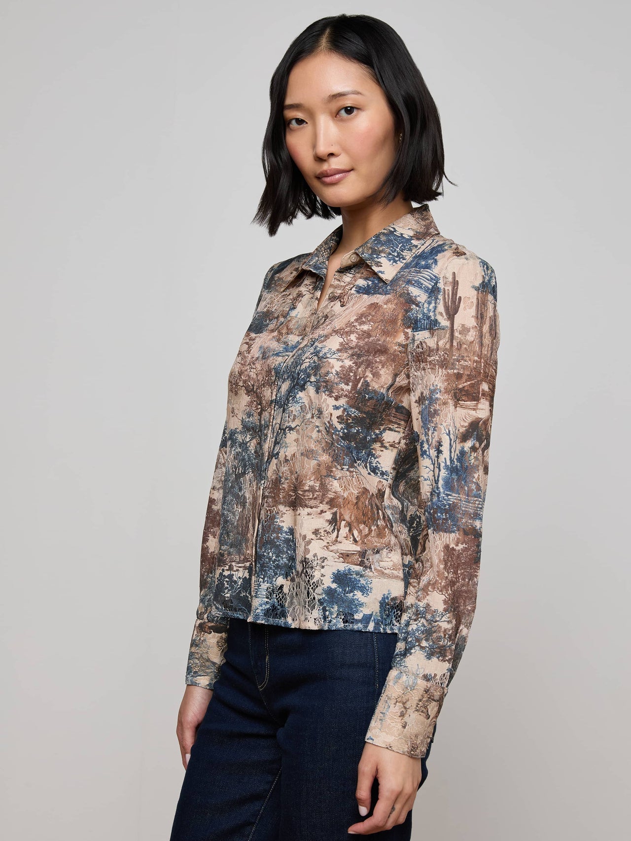 Maia Printed Lace Blouse in Tan Multi Western Toile