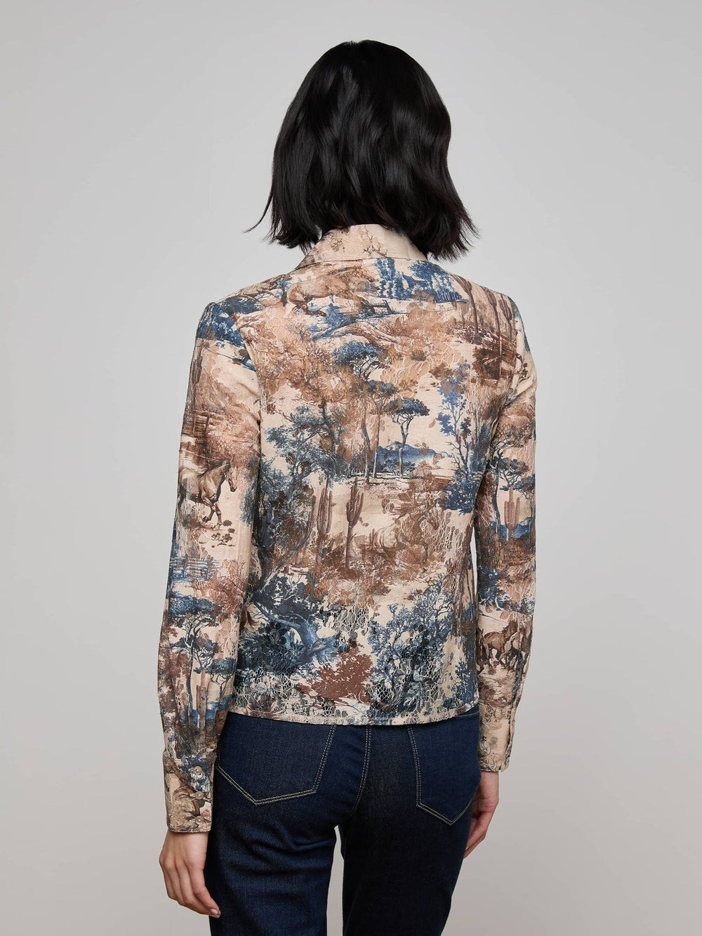 Maia Printed Lace Blouse in Tan Multi Western Toile