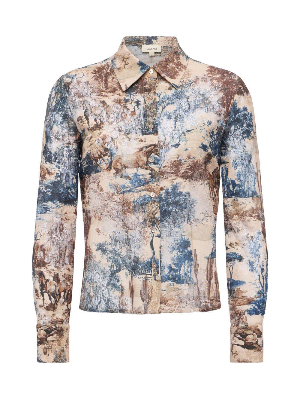 Maia Printed Lace Blouse in Tan Multi Western Toile