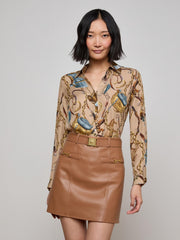Nina Silk Blouse in Dark Cappuccino Multi Equestrian Saddle