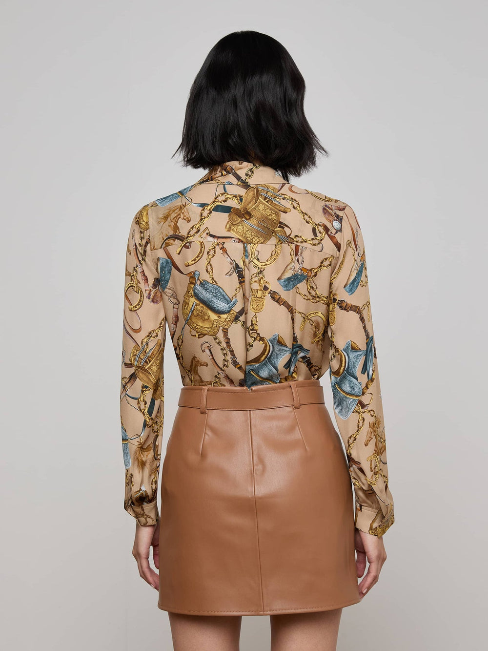 Nina Silk Blouse in Dark Cappuccino Multi Equestrian Saddle