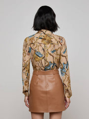 Nina Silk Blouse in Dark Cappuccino Multi Equestrian Saddle