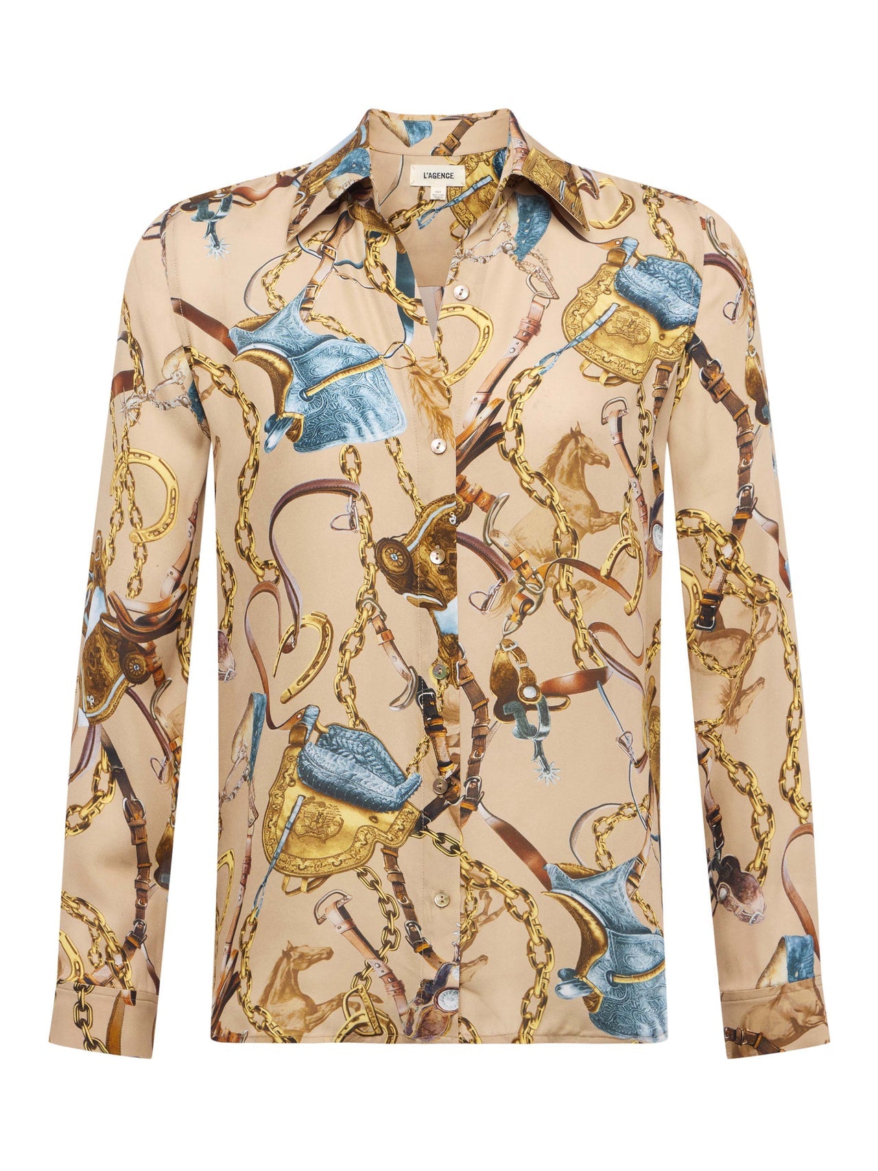 Nina Silk Blouse in Dark Cappuccino Multi Equestrian Saddle