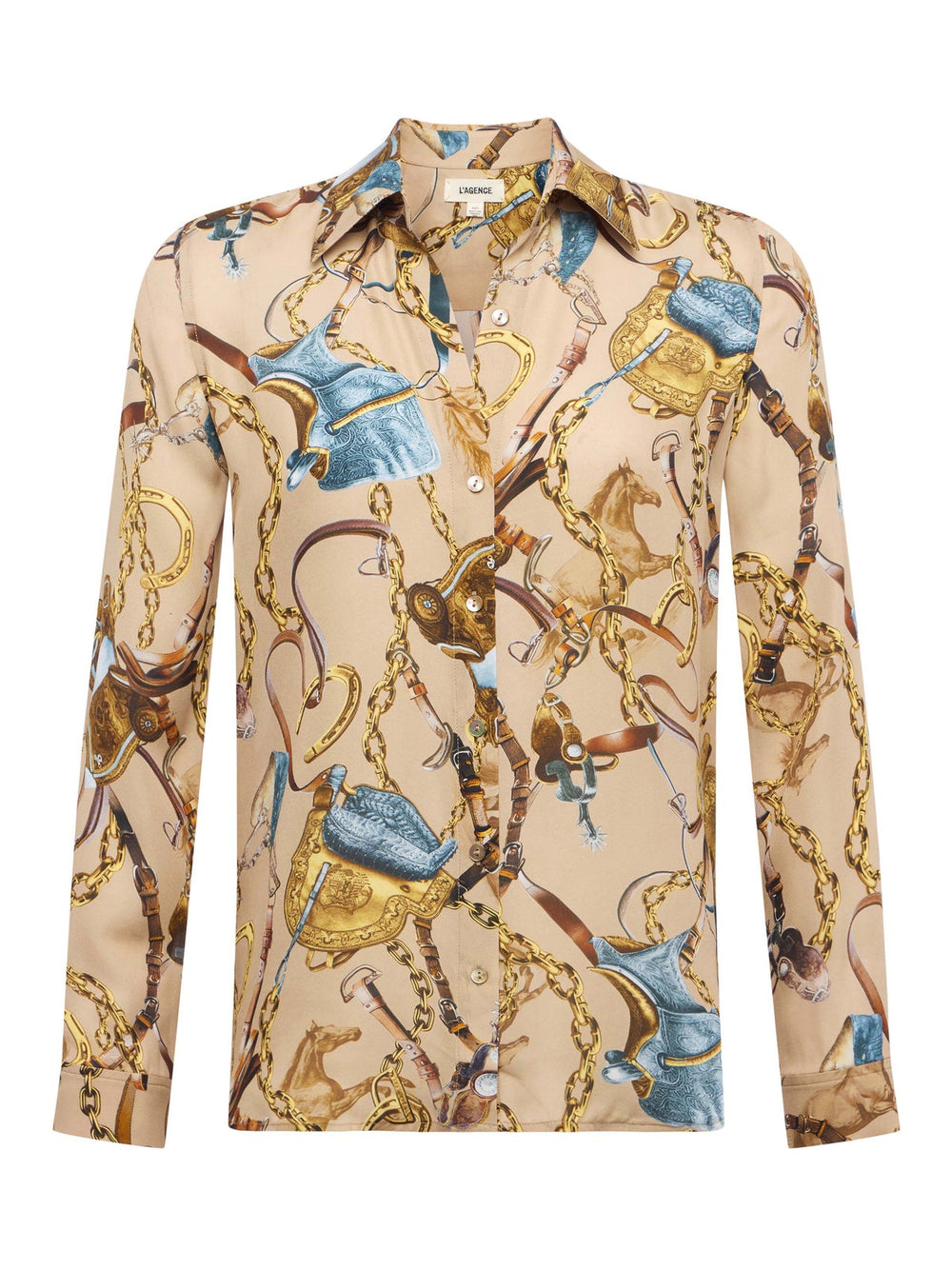 Nina Silk Blouse in Dark Cappuccino Multi Equestrian Saddle