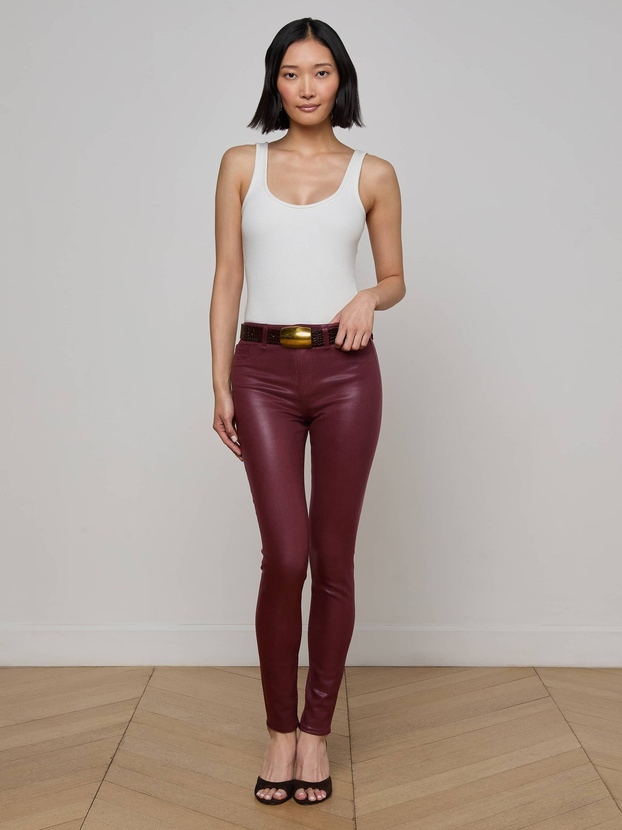 Marguerite Coated Skinny Jean in Dark Port Coated