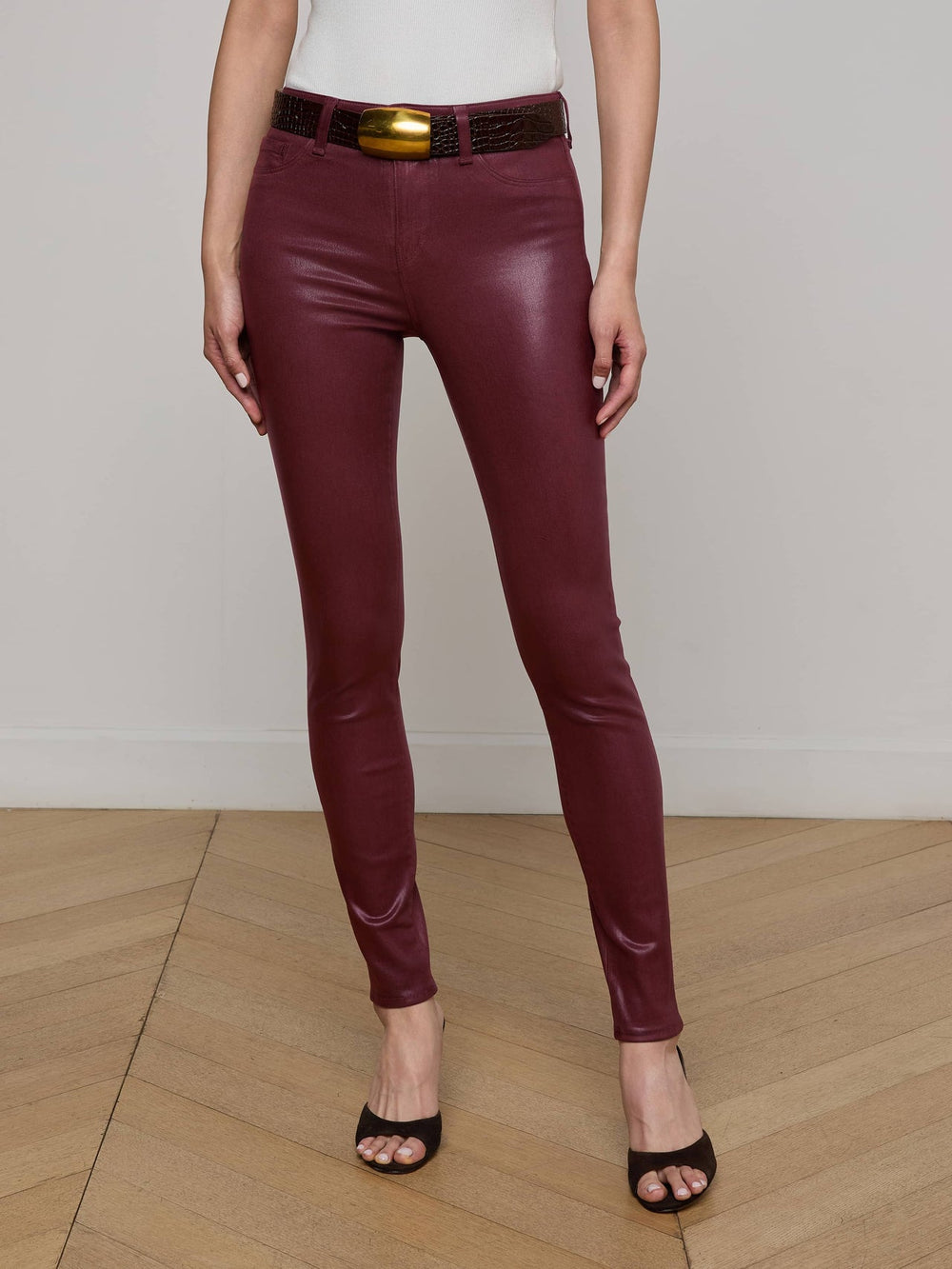 Marguerite Coated Skinny Jean in Dark Port Coated