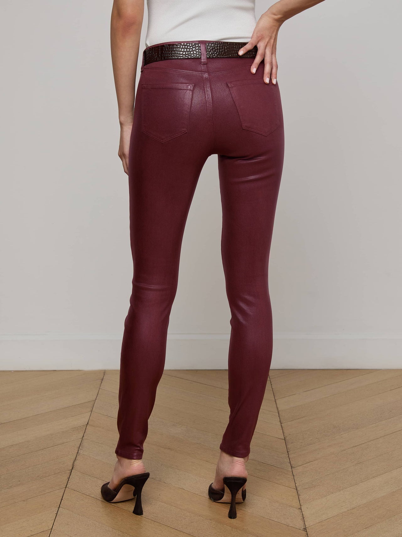 Marguerite Coated Skinny Jean in Dark Port Coated
