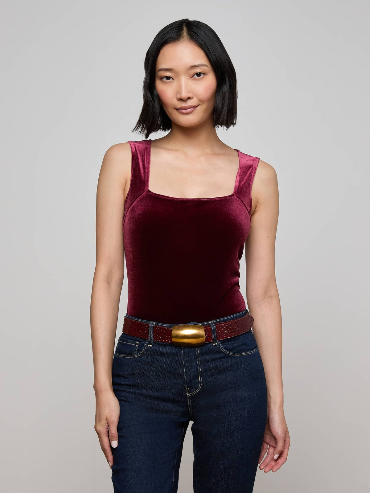 Molly Velvet Bodysuit in Dark Port