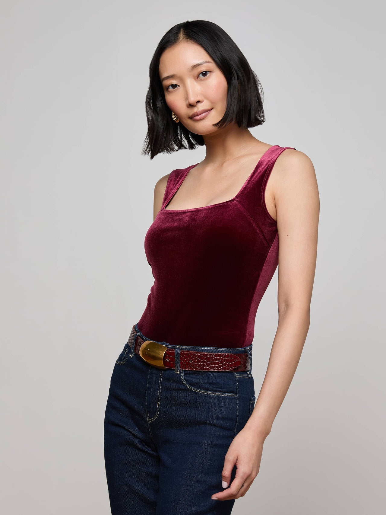Molly Velvet Bodysuit in Dark Port