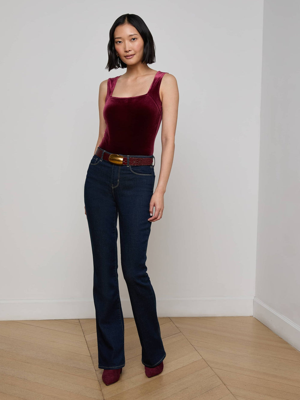 Molly Velvet Bodysuit in Dark Port