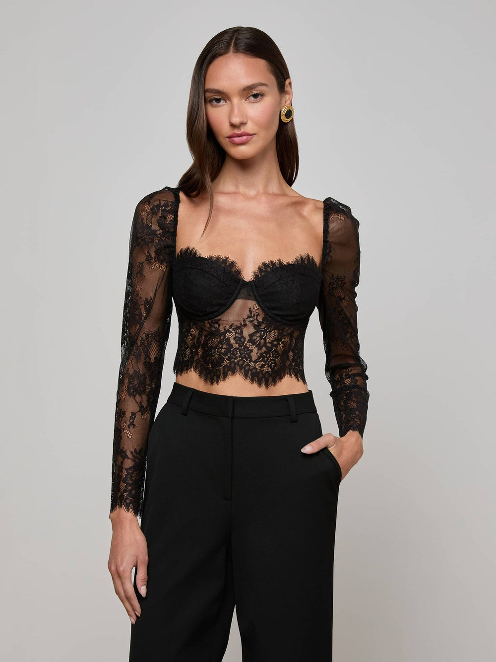 Lori Lace Bustier Top in Black