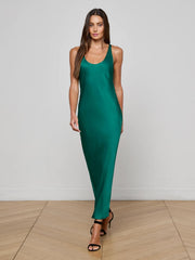 Akiya Satin Maxi Dress in Bottle Green