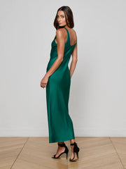 Akiya Satin Maxi Dress in Bottle Green