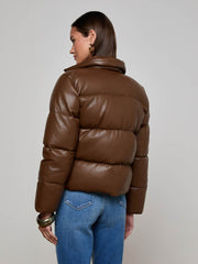 Larsen Vegan Leather Puffer Jacket in Carafe Brown/Valencia Leopard