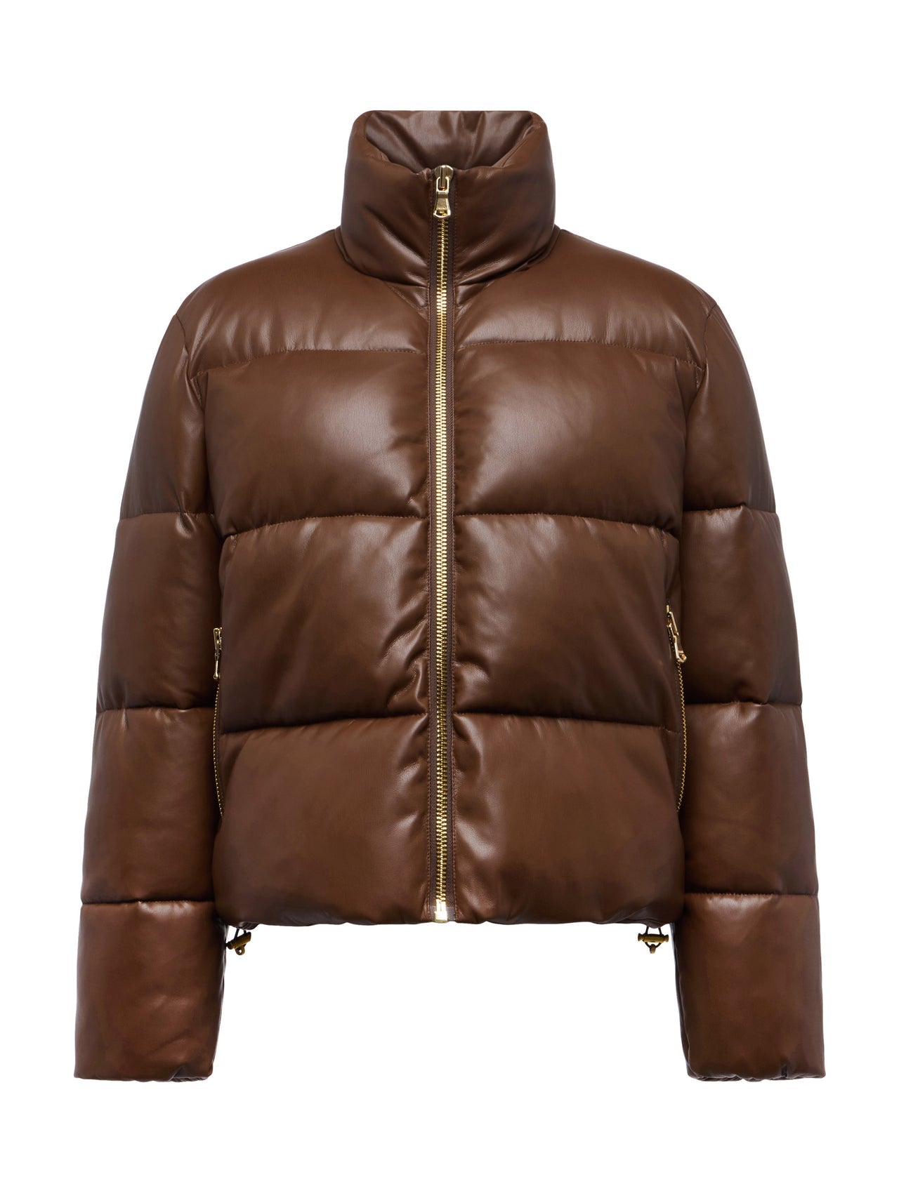 Larsen Vegan Leather Puffer Jacket in Carafe Brown/Valencia Leopard