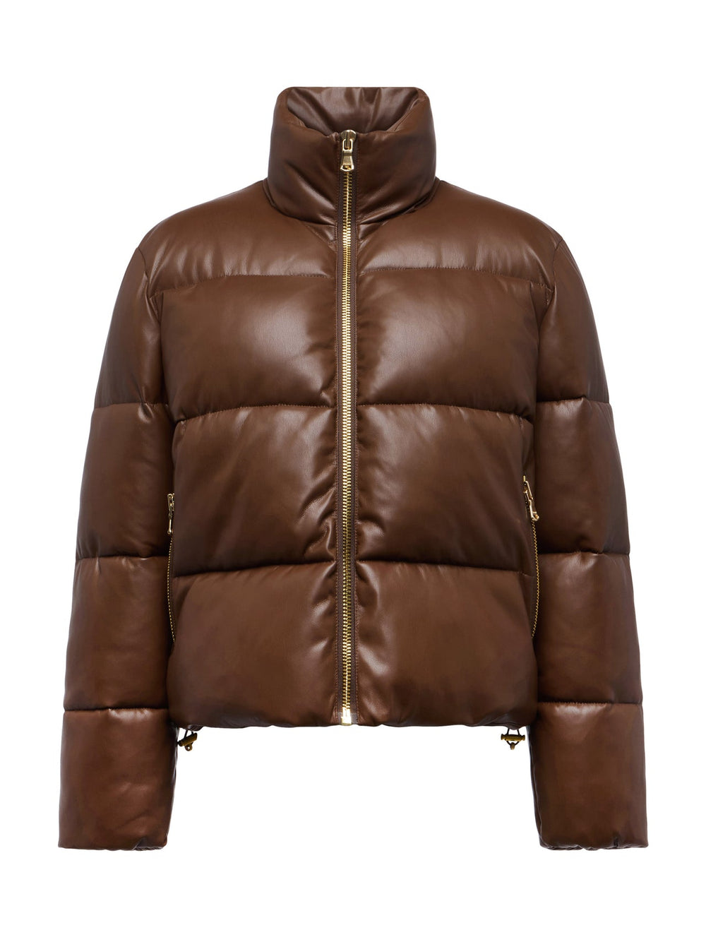 Larsen Vegan Leather Puffer Jacket in Carafe Brown/Valencia Leopard