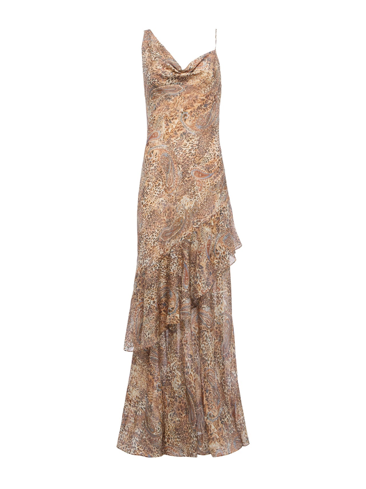 Viola Silk Gown in Brown/Blue Valencia Leopard