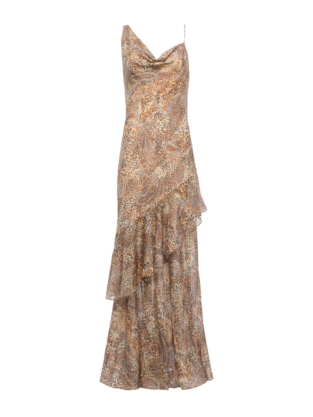 Viola Silk Gown in Brown/Blue Valencia Leopard