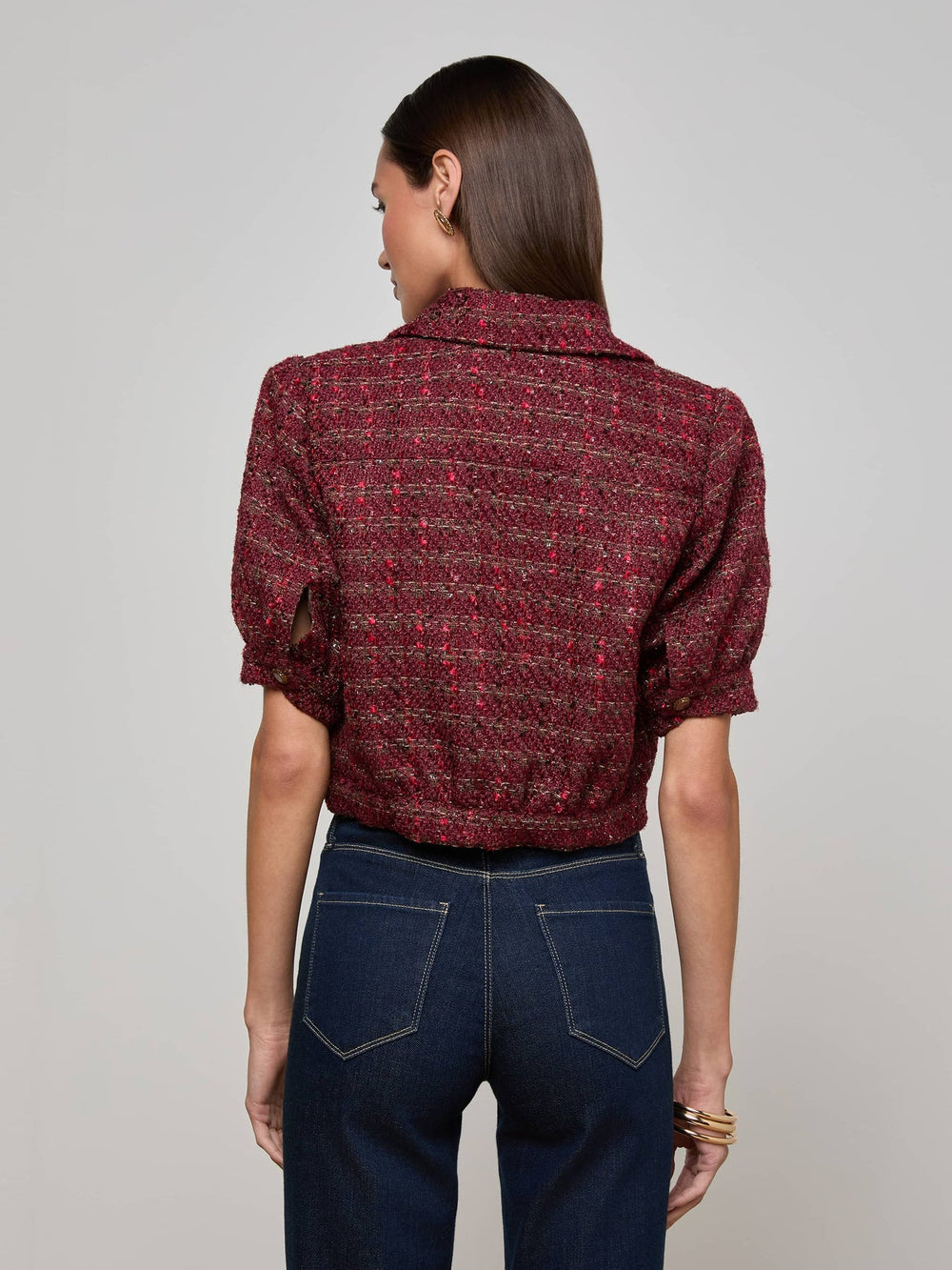 Cove Cropped Tweed Jacket in Brown/Black Cherry Multi Tweed