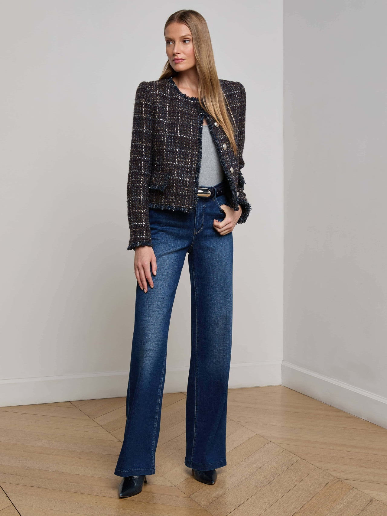 Zaya Tweed Jacket in Midnight Brown Multi Tweed