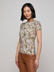 Ressi Fitted Tee in Smoke Grey/Gold Long Horn Chain