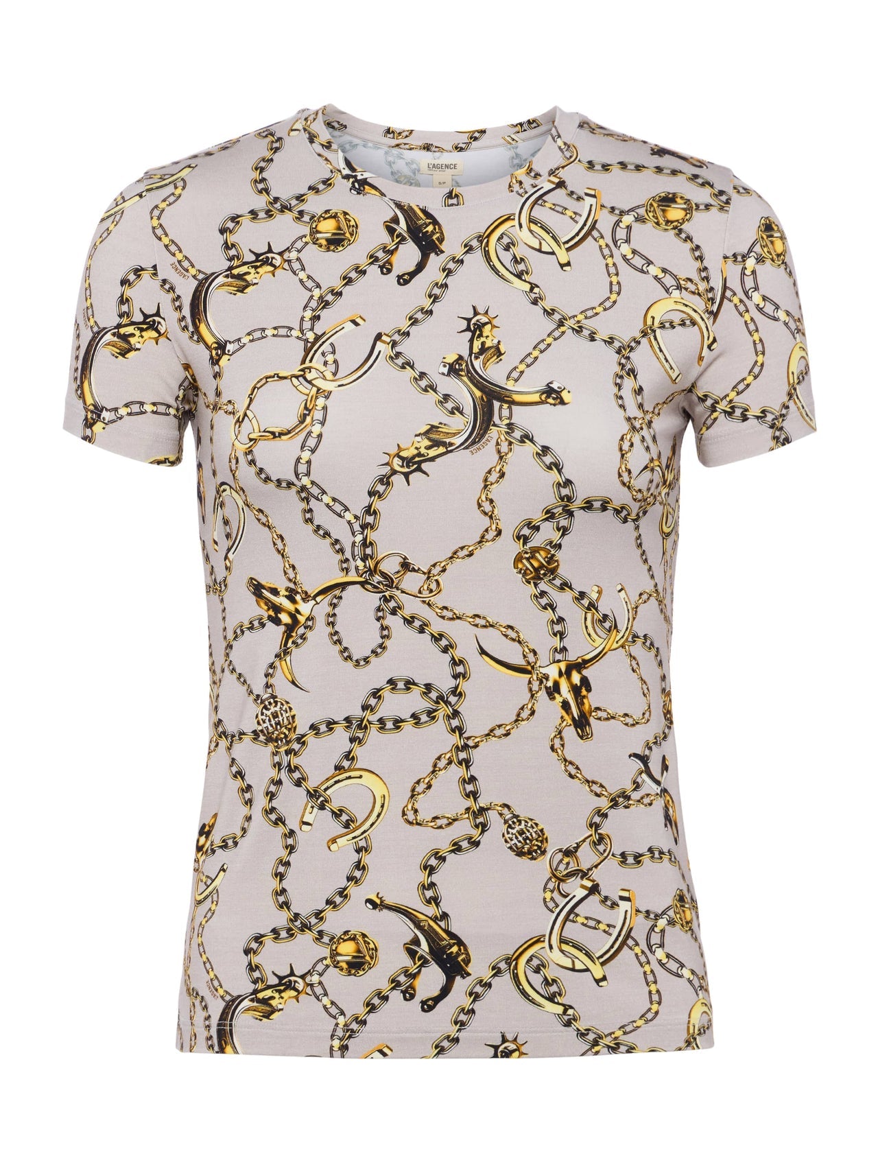 Ressi Fitted Tee in Smoke Grey/Gold Long Horn Chain