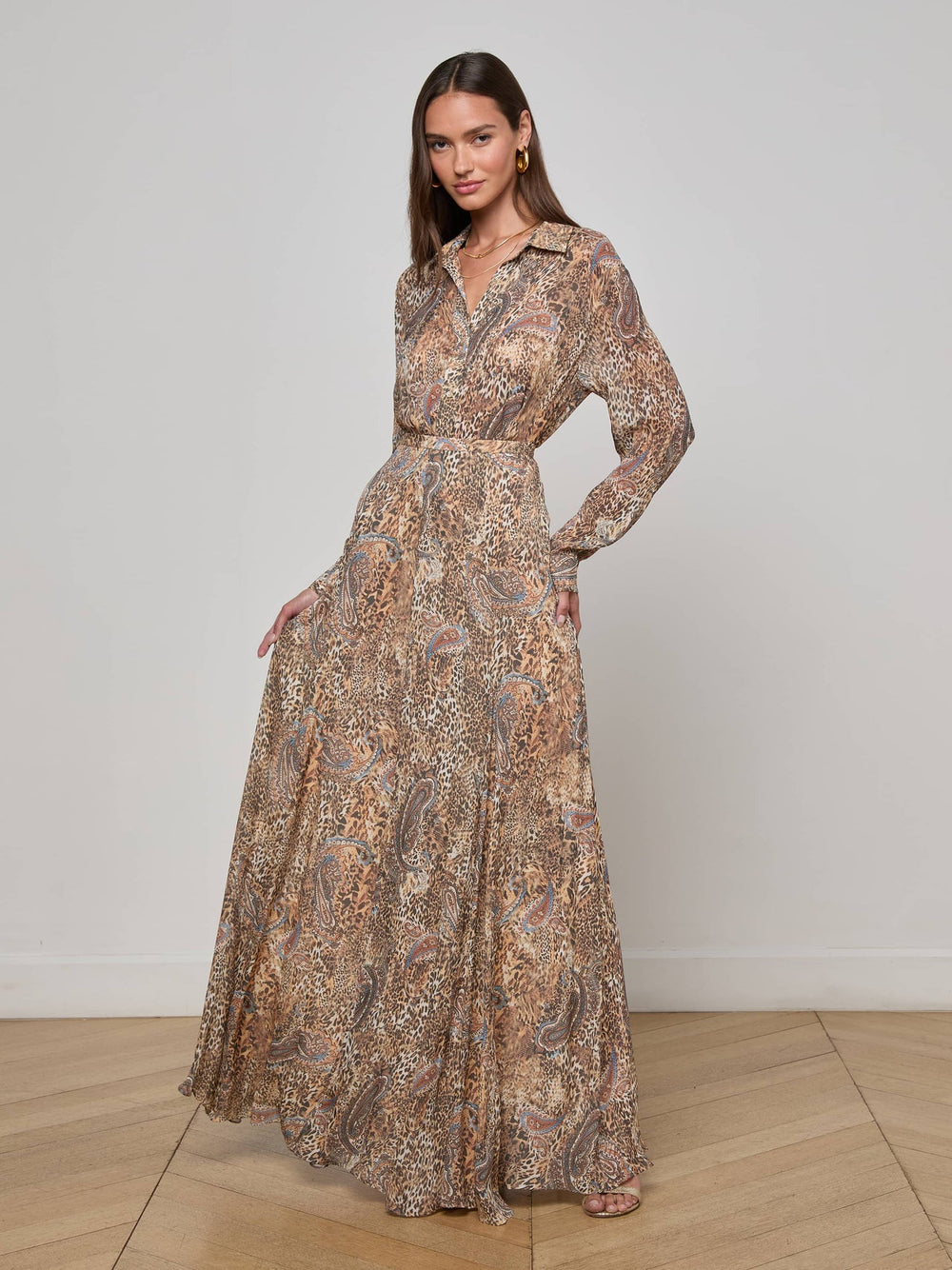 Patricia Maxi Skirt in Brown/Blue Valencia Leopard