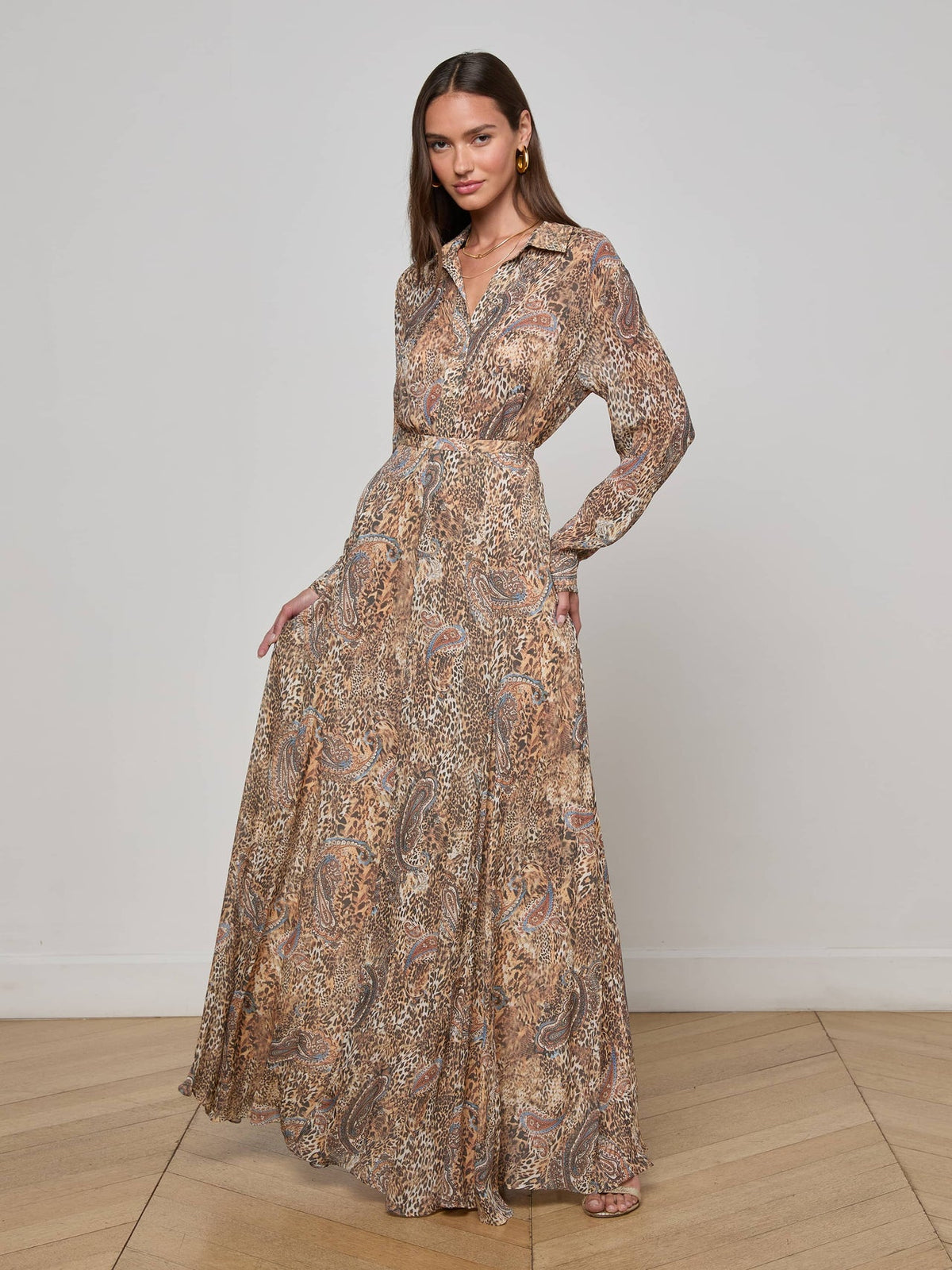Patricia Maxi Skirt in Brown/Blue Valencia Leopard
