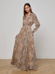 Patricia Maxi Skirt in Brown/Blue Valencia Leopard
