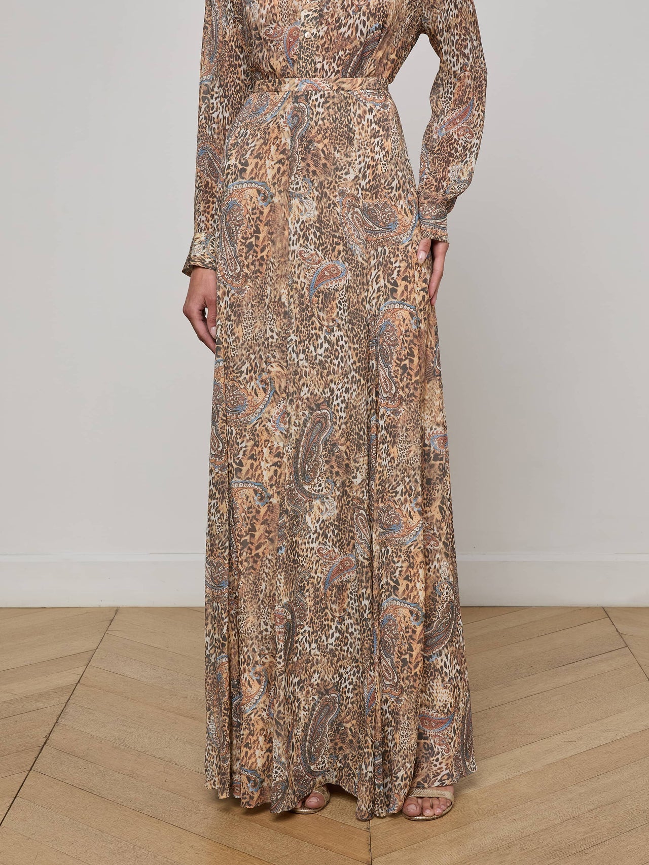 Patricia Maxi Skirt in Brown/Blue Valencia Leopard