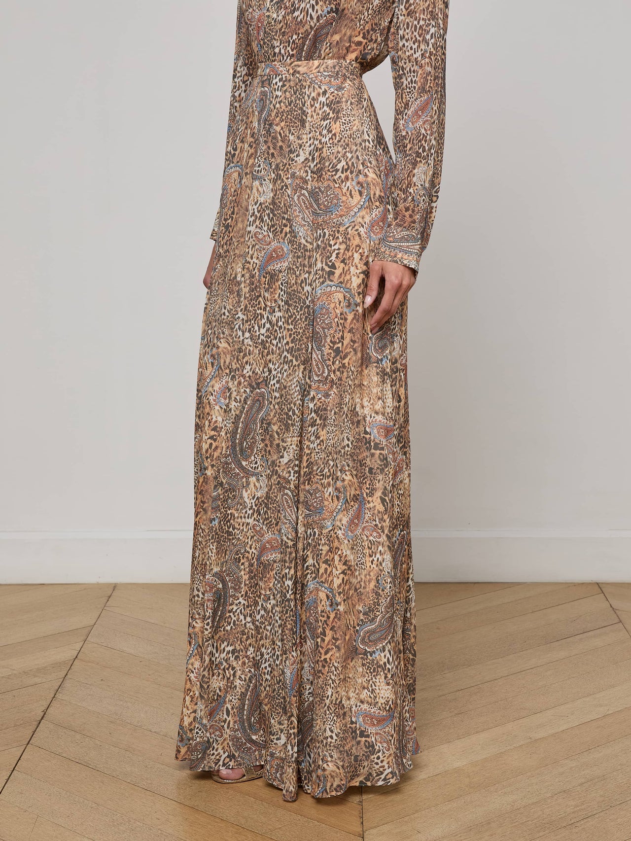 Patricia Maxi Skirt in Brown/Blue Valencia Leopard