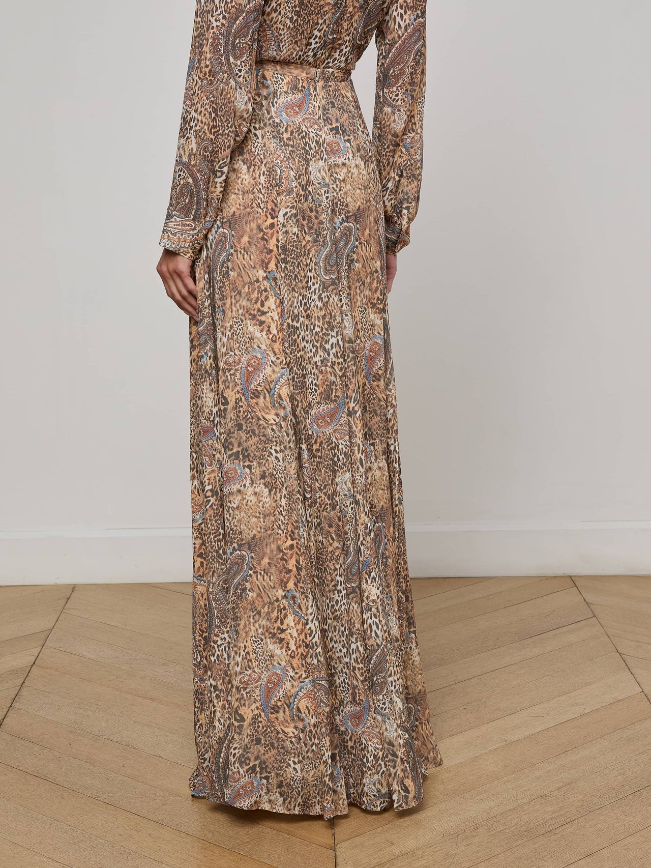 Patricia Maxi Skirt in Brown/Blue Valencia Leopard