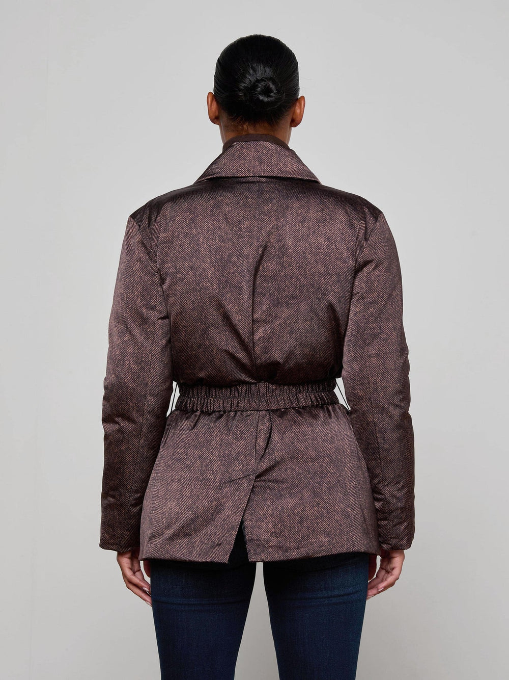 Willene Puffer Jacket in Brown Herringbone Print