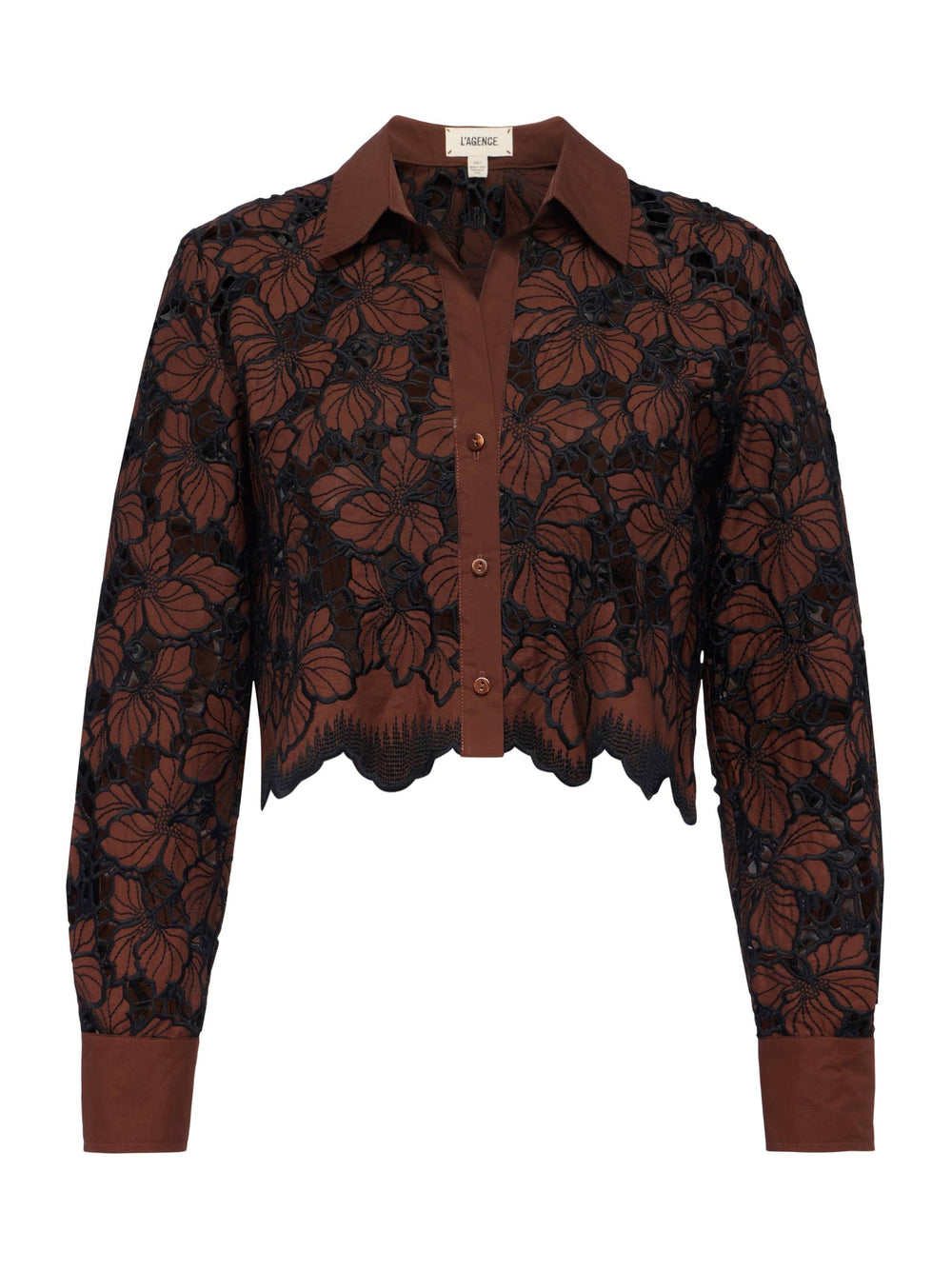 Seychelle Cropped Lace Blouse in Hot Fudge/Black