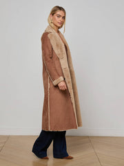 Citron Faux Fur Maxi Coat in Sepia Brown/Light Almond