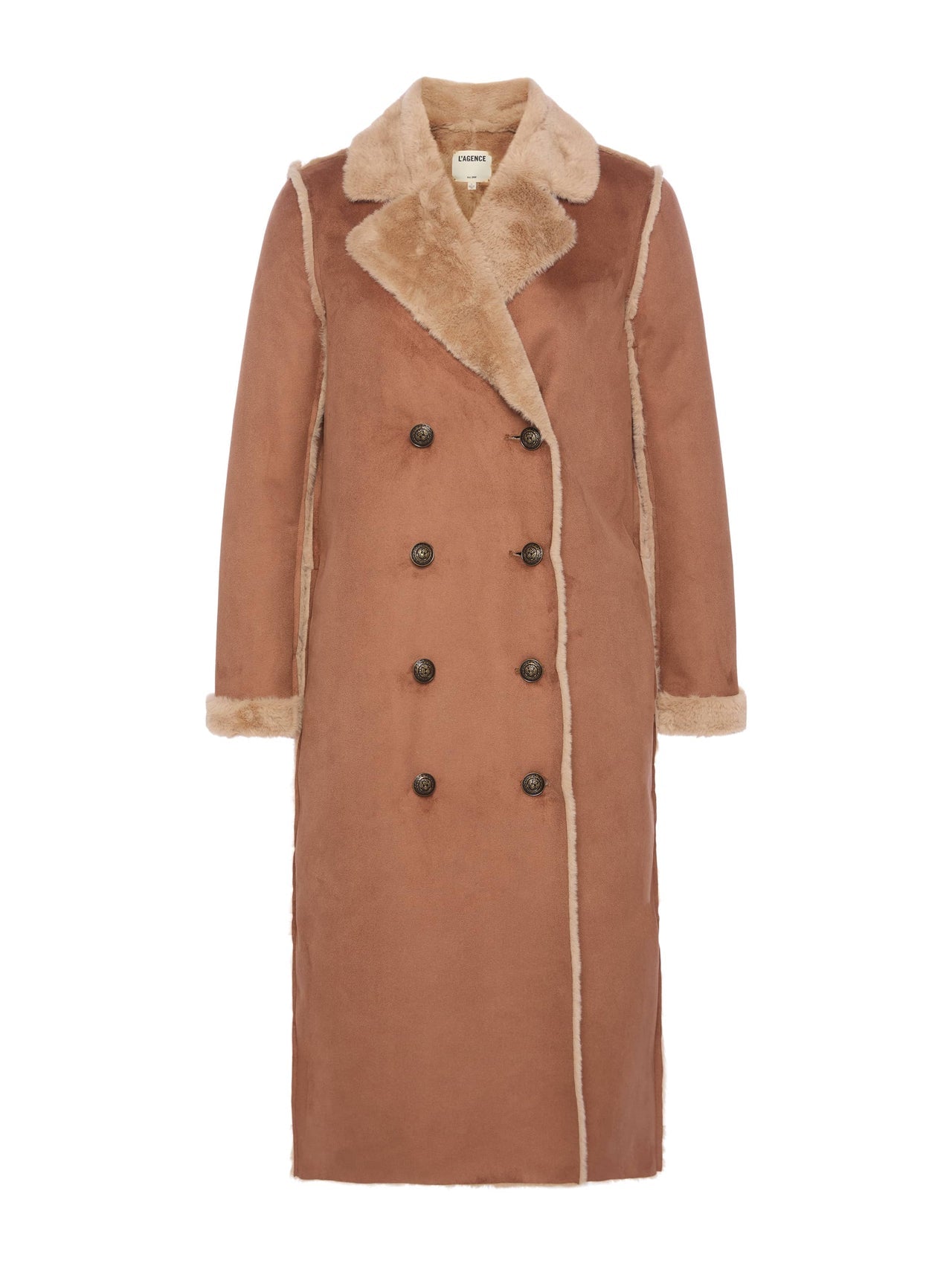 Citron Faux Fur Maxi Coat in Sepia Brown/Light Almond
