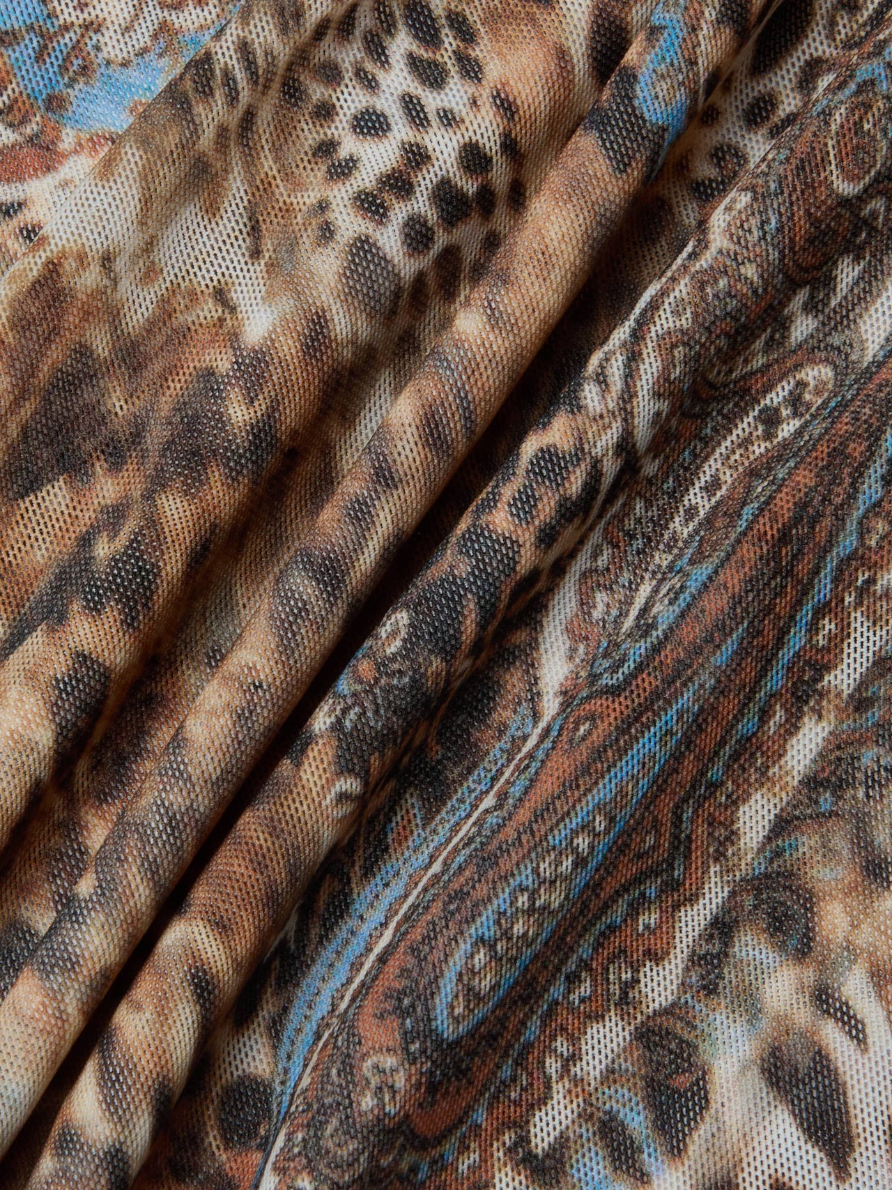 Peonie Off-The-Shoulder Bodysuit in Brown/Blue Valencia Leopard