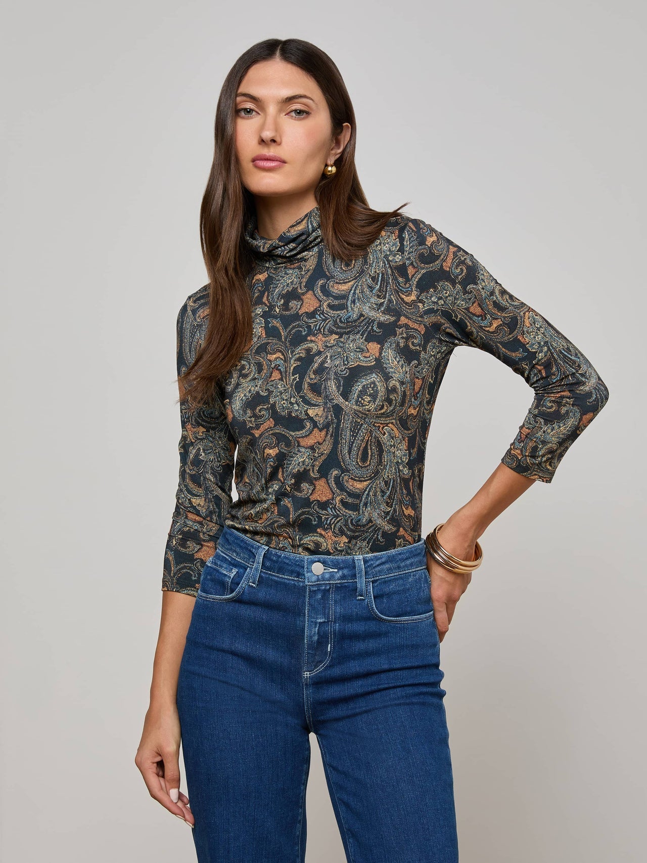Aja Turtleneck in Midnight Multi Etched Paisley