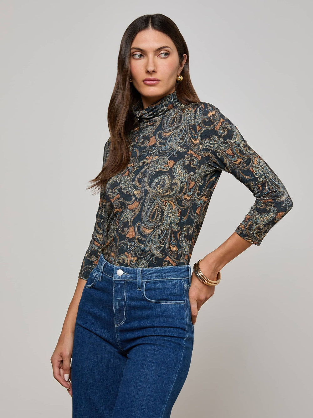 Aja Turtleneck in Midnight Multi Etched Paisley