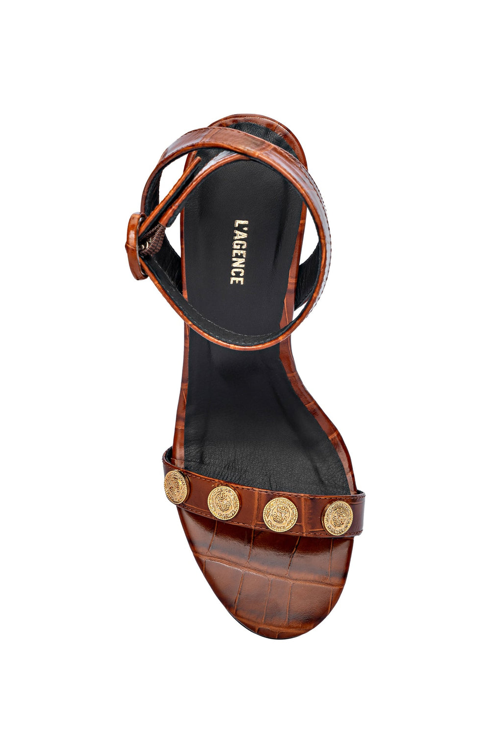 Harriett Leather Sandal in Cognac Croco Embossed