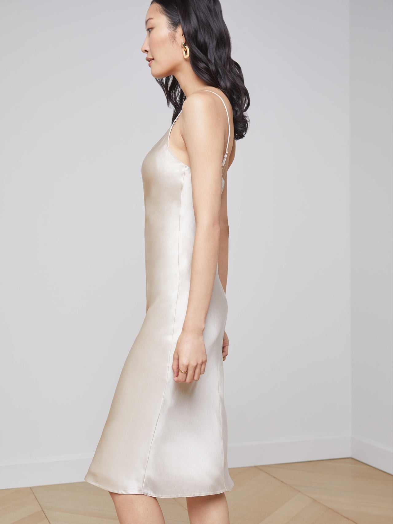 Jodie Silk Slip Dress in Champagne