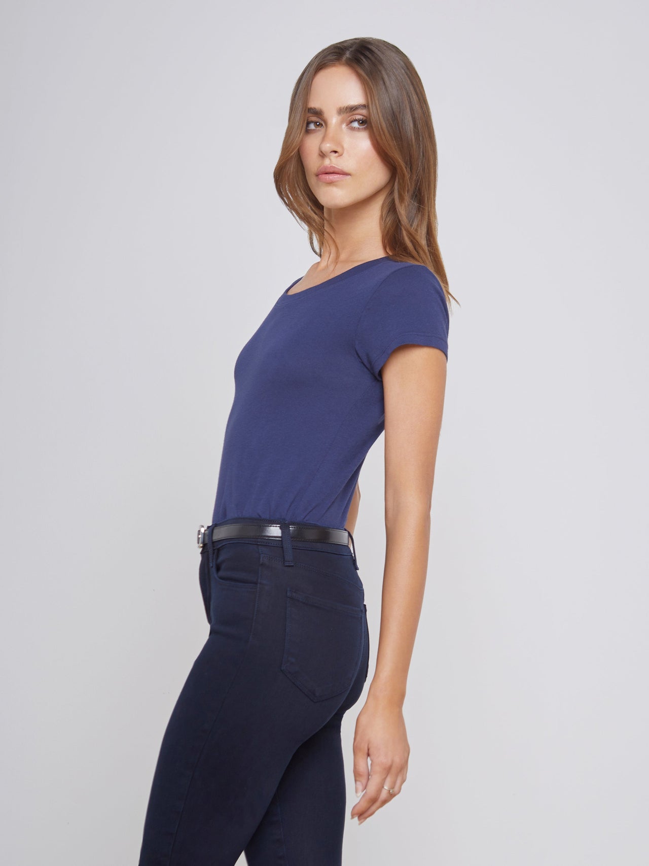 Cory Cotton Scoopneck Tee in Navy