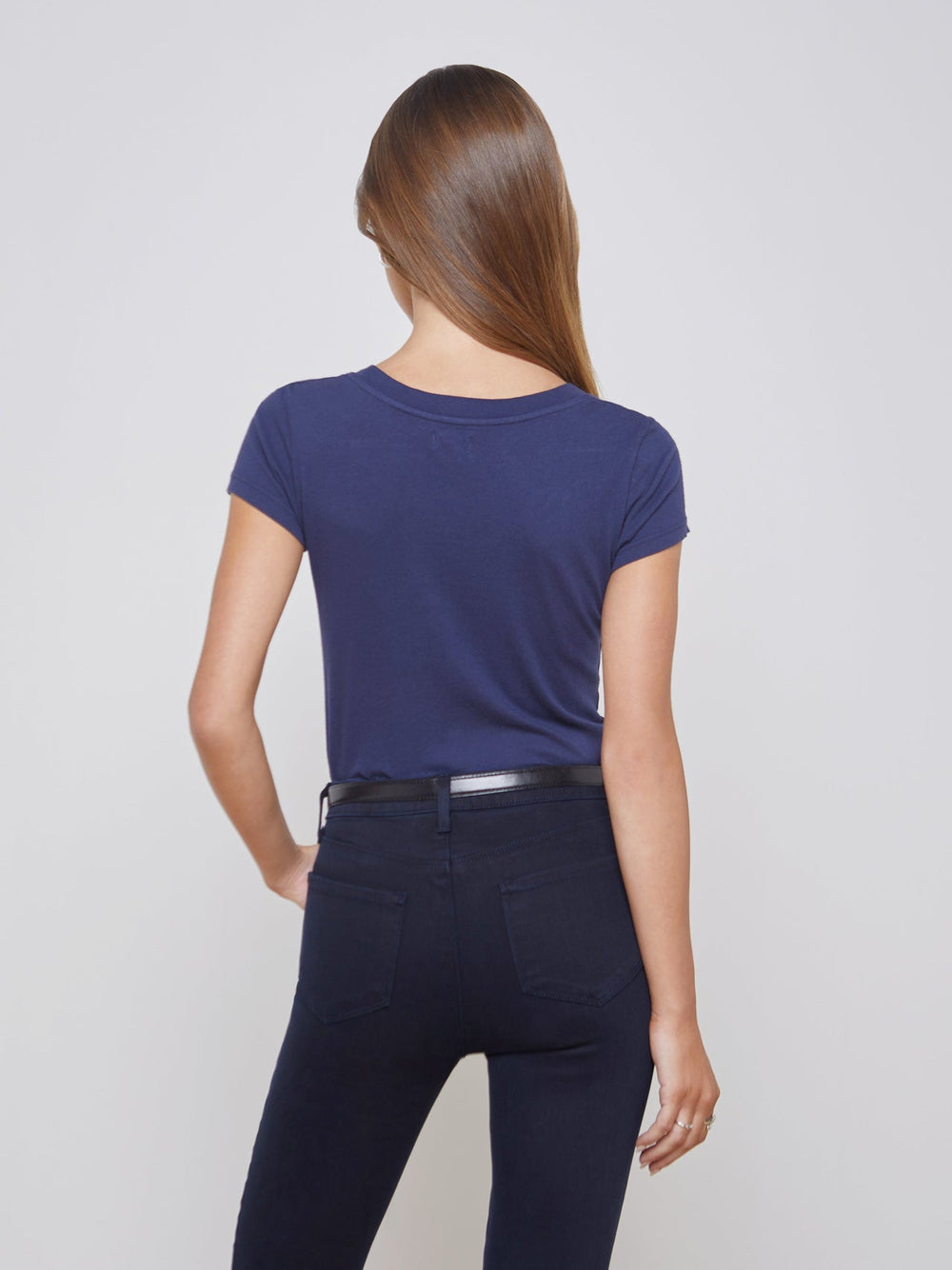 Cory Cotton Scoopneck Tee in Navy