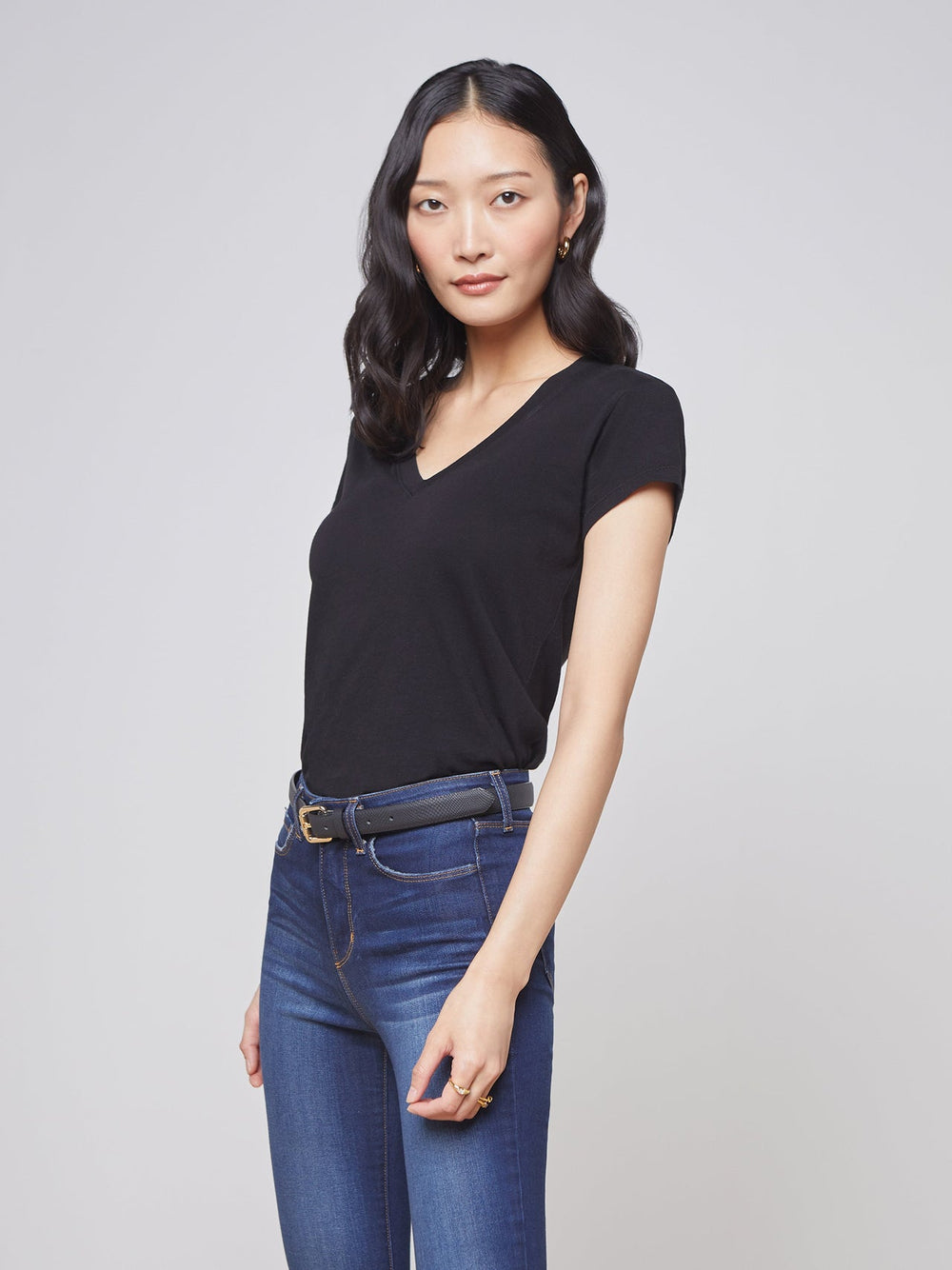 Becca Cotton V-Neck Tee in Black