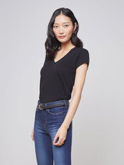 Becca Cotton V-Neck Tee in Black