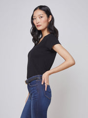 Becca Cotton V-Neck Tee in Black