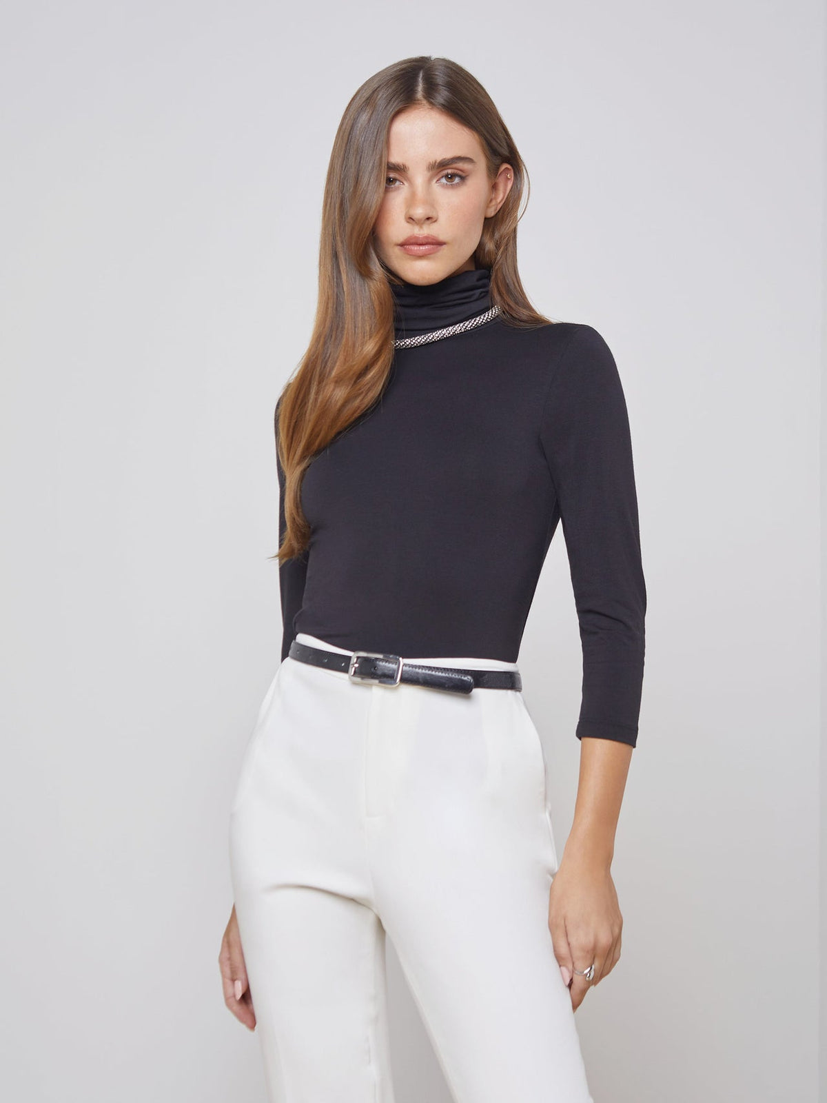 Aja 3/4 Sleeve Turtleneck in Black