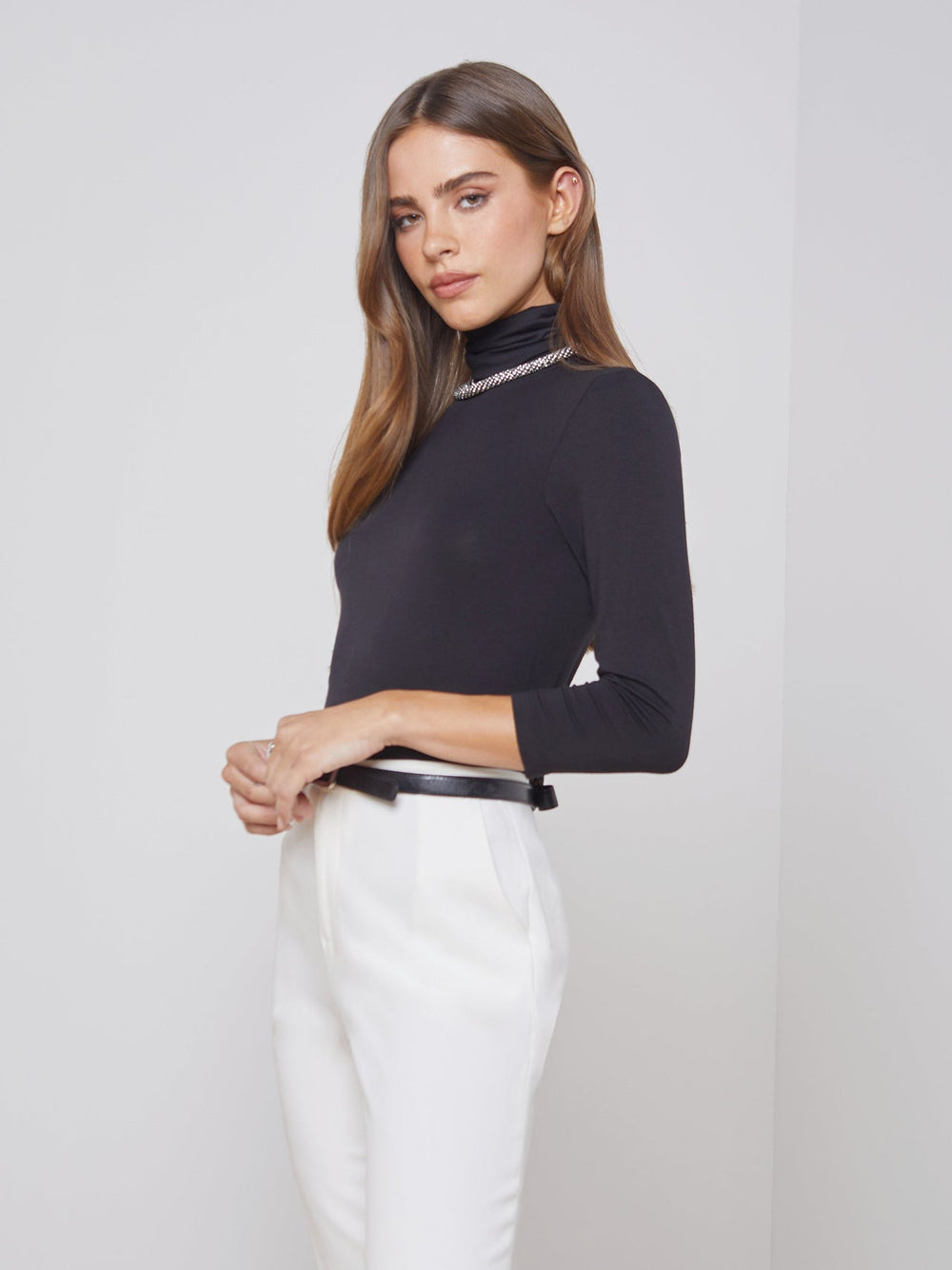 Aja 3/4 Sleeve Turtleneck in Black