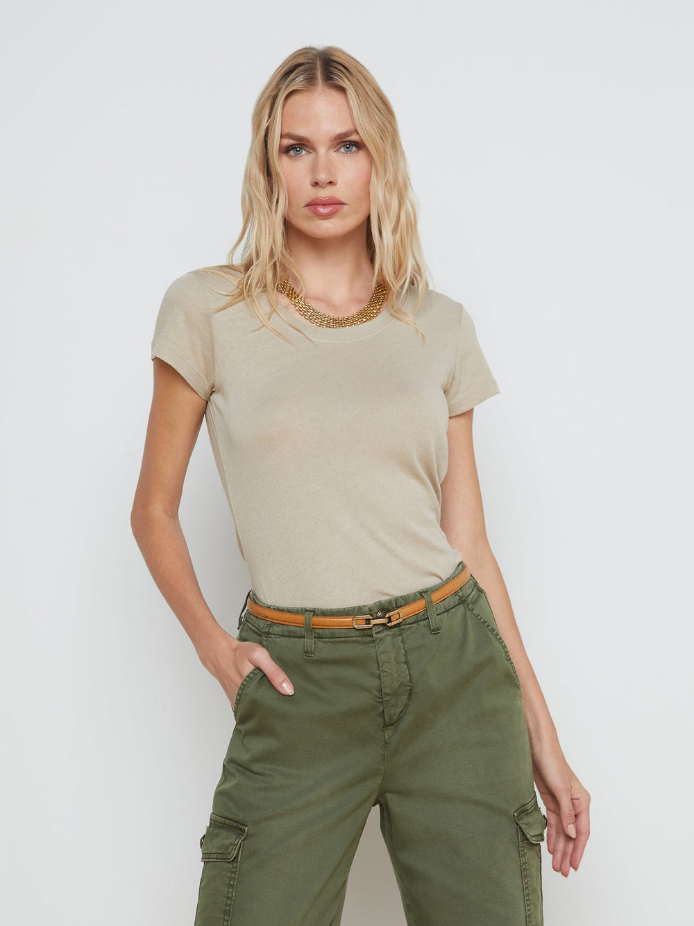 Cory Cotton Scoopneck Tee in Biscuit